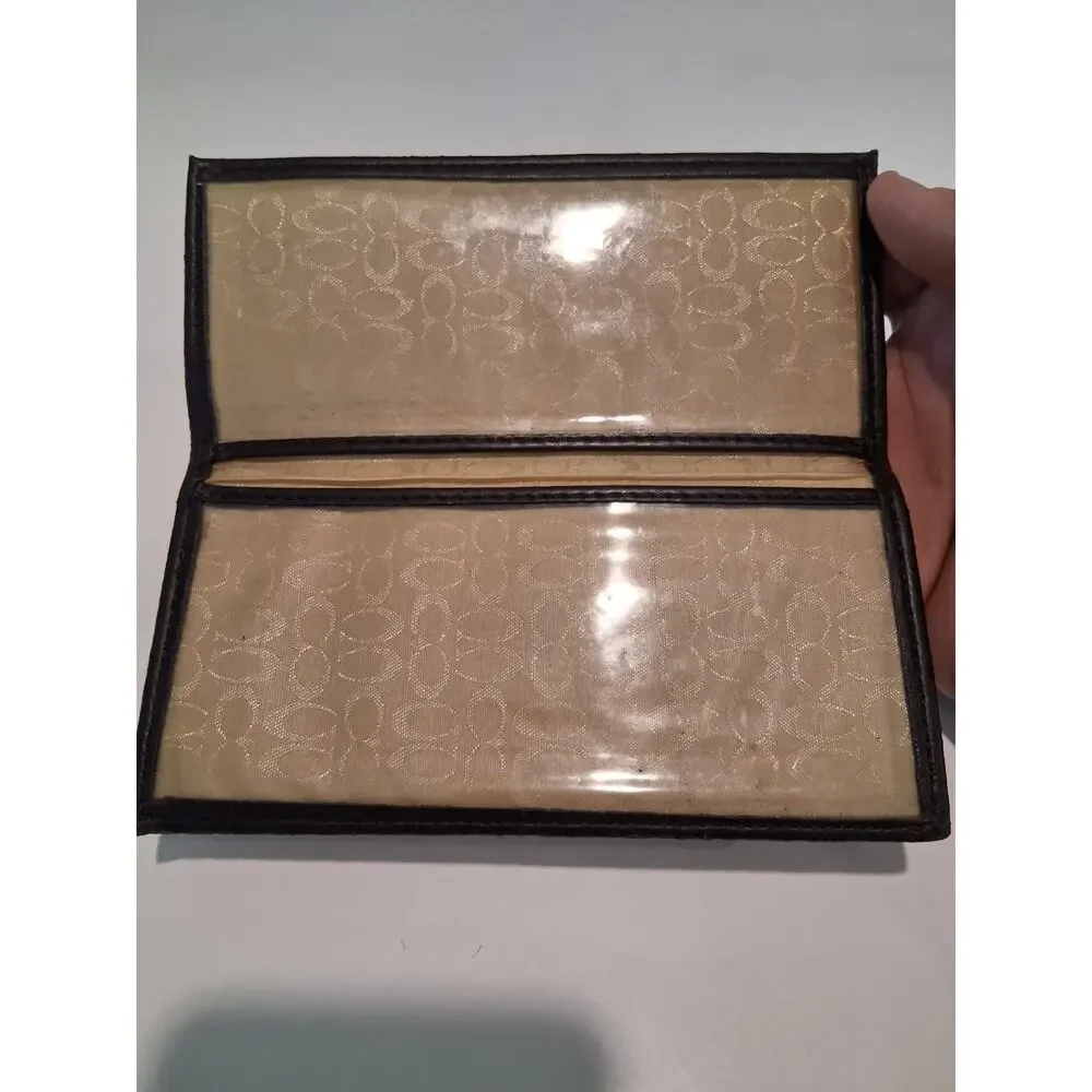 Vintage Coach Signature C Canvas Leather Checkbook Cover Holder Wallet Brown Y2K